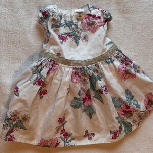 Oshkosh 6 Month Baby Girls White Floral Dress with Gold Detail